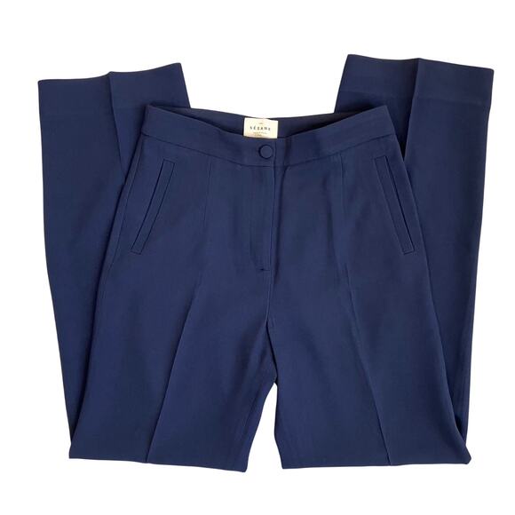 Sèzane US 4 Martin Trouser Pants in Navy High Waisted Wide Leg Chic Old Money - Picture 4 of 16